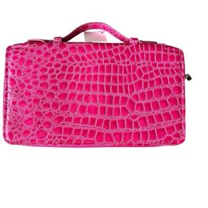 Mainstreet Collections Passport Case Cover Wallet Faux Croc Hot Pink Vegan New